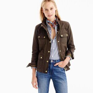 J CREW Olive Green Waxed Cotton Twill Relaxed Boyfriend Field Jacket, Size L